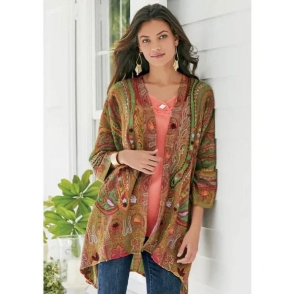 Soft Surroundings Embroidered Kimono Women's, Large, Wool Blend - Picture 1 of 7